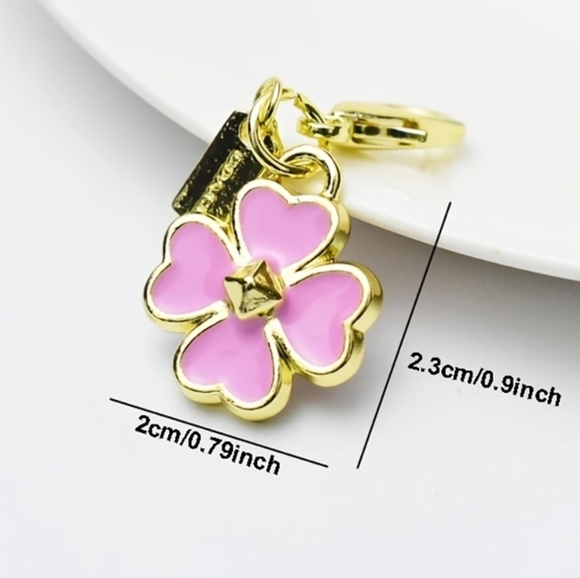 Coach Pink Flower/Clover Charm Keychain - Picture 3 of 3